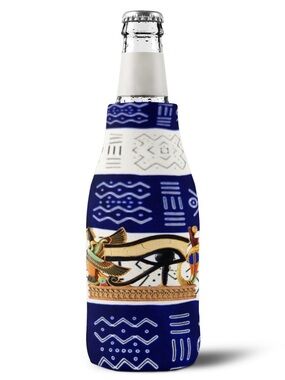 Neoprene Egyptian Eye Of Horus Bottle Cooler - Blue and White